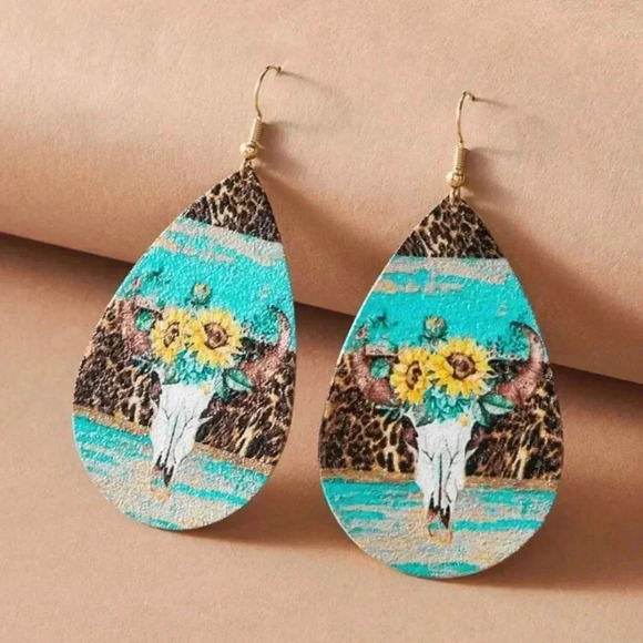 🆕Skull Sunflower Color Block WaterDrop Earrings🆕 - Picture 1 of 4